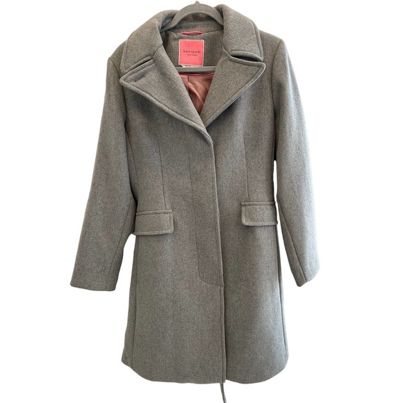 Kate Spade Wool Blend Gray Stylish Belted Coat SZ M - Picture 3 of 16